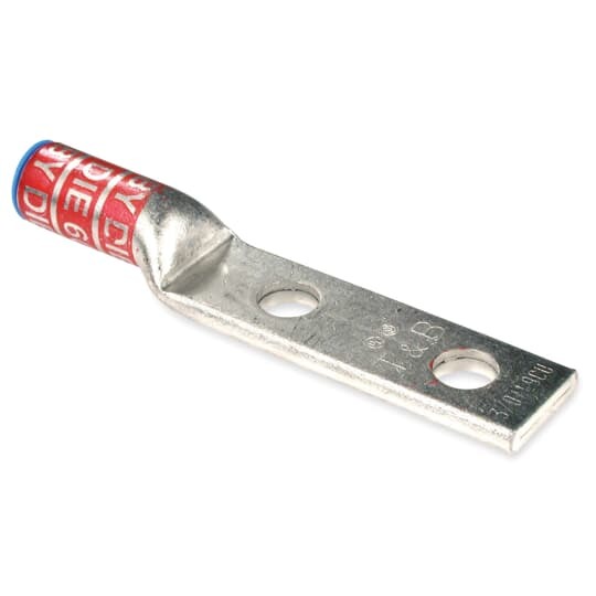 60256 Color-Keyed 2-Hole Non-Insulated Compression Lug, 250 kcmil Aluminum/Copper Conductor, Die Code: 71H, 1/2 in Stud, Aluminum