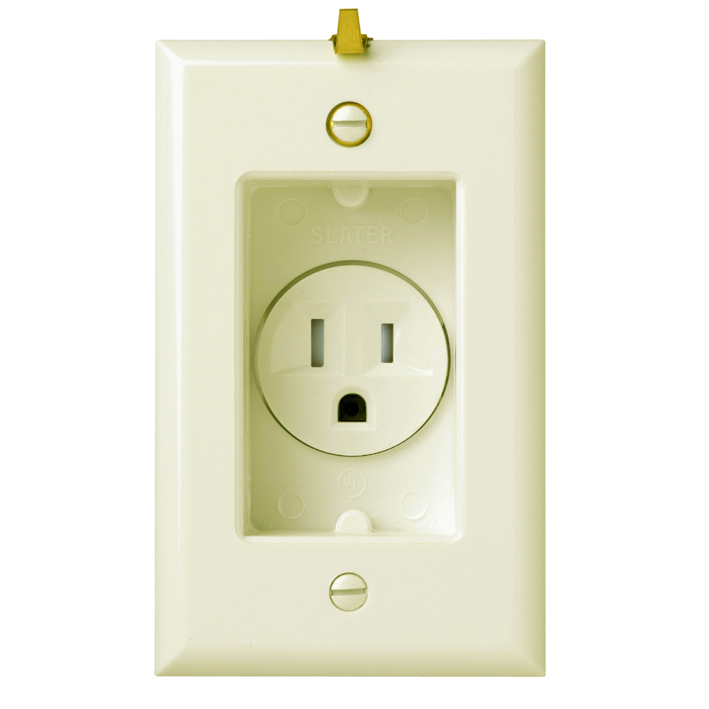 S3713TRLA 15 Amp 125V Clock Hanger Recessed Single Receptacle Smooth Wall Plate, Light Almond