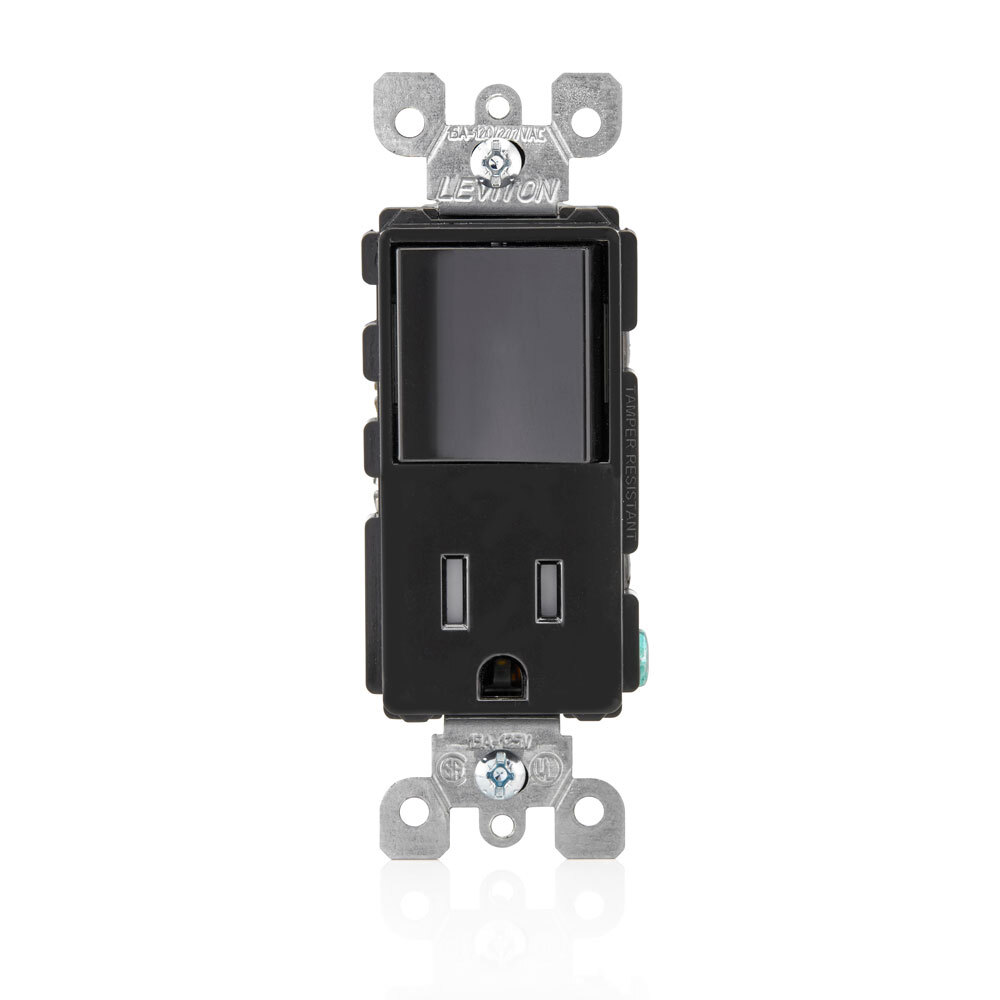 T5625-E Decora Plug Into Safety Tamper-Resistant Combination Receptacle Switch, 12/15 A, 120/125 V AC, 60 Hz, 1 Poles