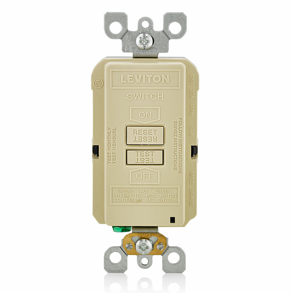 GFRBF-I SmartlockPro Feed-Through Self-Test Slim Blank Face GFCI Receptacle With Professional Grade Lockout and LED Indicator, 125 V AC, 20 A, 2 Poles, 3 Wires, Ivory