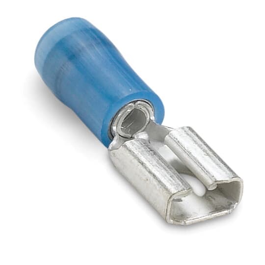 RB14-250F Sta-Kon Female Disconnect, 16 to 14 AWG Conductor, 0.25 in W x 0.032 in THK Tab, Brazed Seam Barrel, Brass, Blue, Insulated