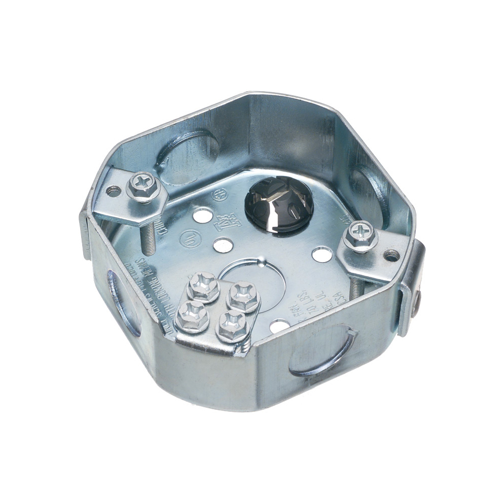 FBS420 Fan/Fixture Mounting Box With Knockout, Steel, 20 cu-in Capacity, 5 Knockouts, 3.572 in L x 4.25 in W x 2 in H