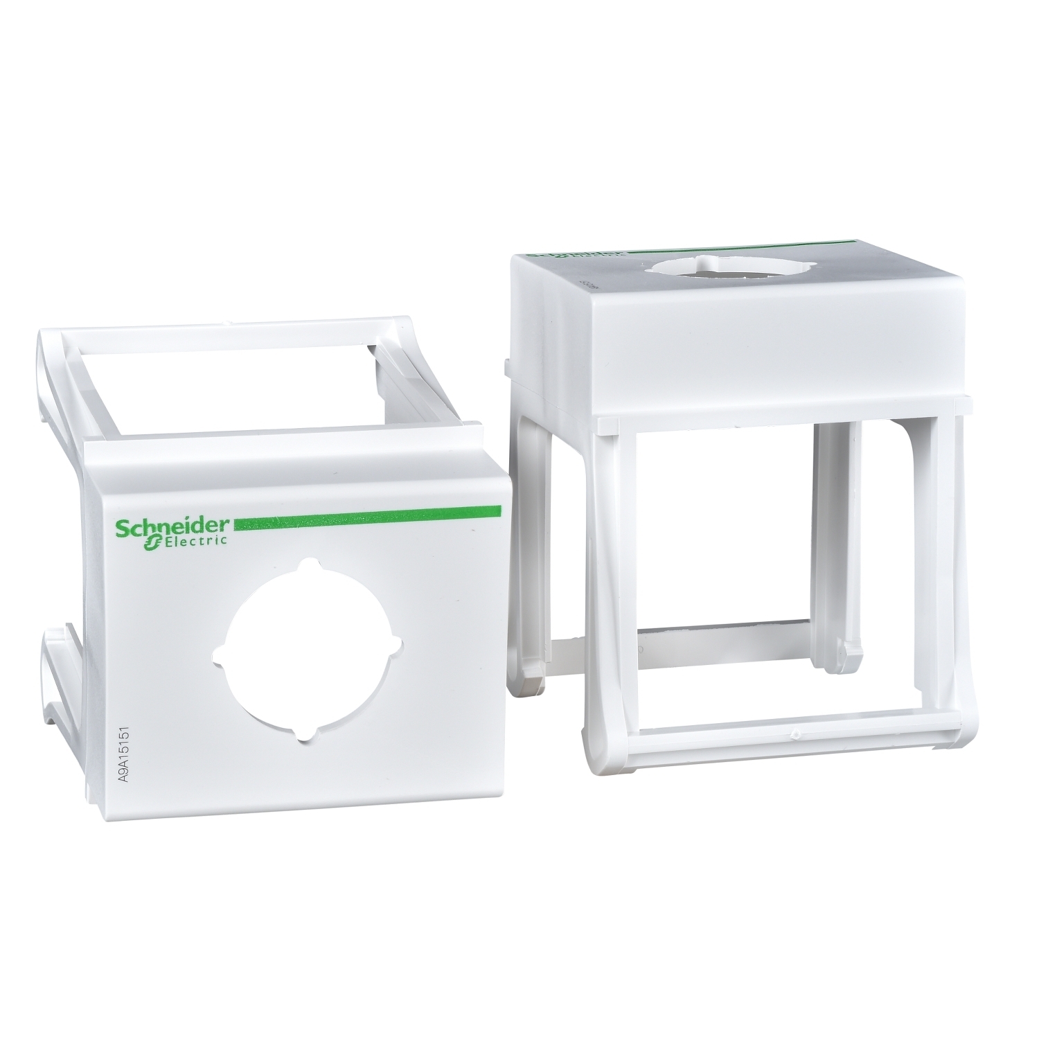 A9A15151 DIN Rail Mounting Base, For Use With Modicon M221, Harmony XB4, XB5 Control Button, 35 mm Symmetrical DIN Rail Mount, 0.88 in Dia Drilling, 2.36 in Internal Depth, White