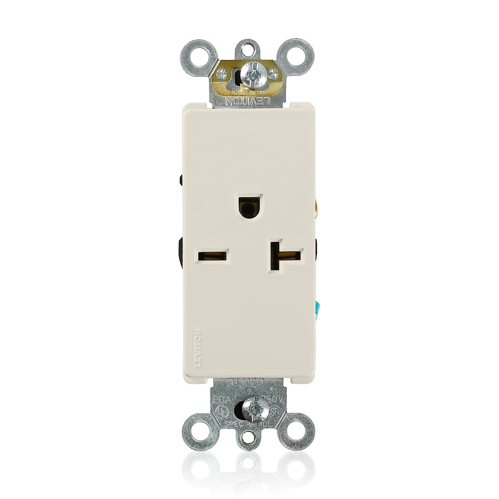 16441-T 1-Phase Heavy Duty Self-Grounding Single Straight Blade Receptacle, 250 V AC, 20 A, 2 Poles, 3 Wires, Light Almond