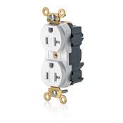 M5362-SGW Lev-Lok 1-Phase Duplex Extra Heavy Duty Tamper Resistant Self-Grounding Wide Body Straight Blade Receptacle, 125 V AC, 20 A, 2 Poles, 3 Wires, White