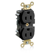 M5262-E Duplex Extra Heavy Duty Wide Body Straight Blade Receptacle, 125 V AC, 15 A, 2 Poles, 3 Wires, Black