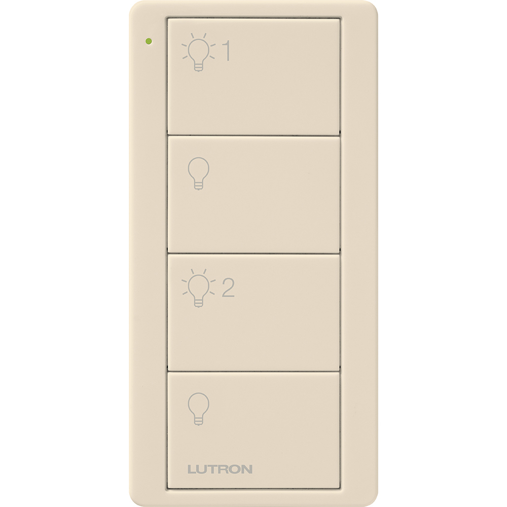 PJ2-4B-LA-L21P 4-Button 2 Group Control Pico Smart Remote with Light Icons, Light Almond