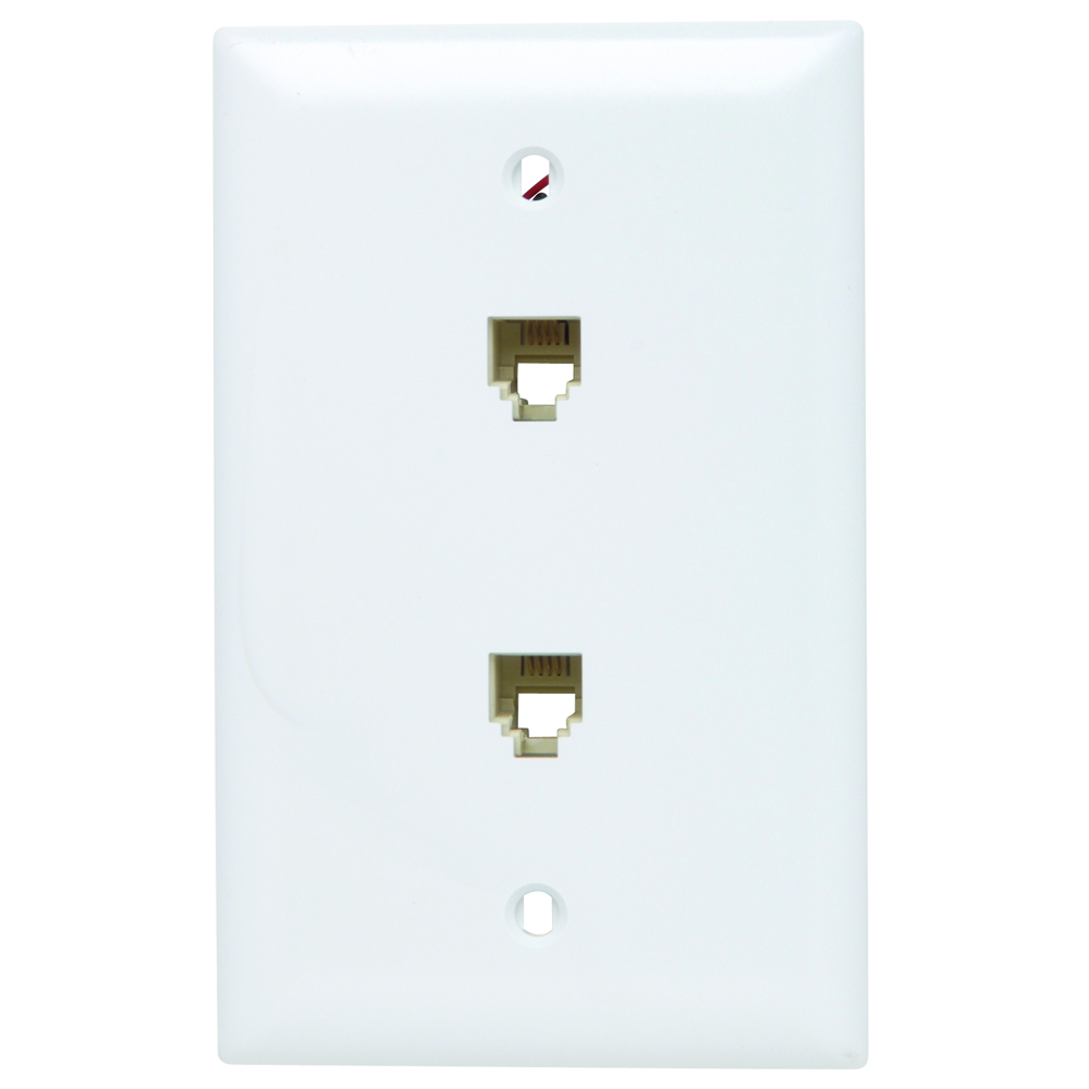 TPTE2-W TP Series Standard Vertical Phone Wallplate With Wallplate, 2 Gangs, 6 in L x 2-15/16 in W, Thermoplastic, Box Mount