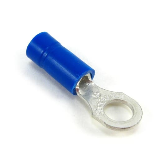 TV14-6R-XV Catamount Ring Terminal, 16 to 14 AWG Conductor, 0.803 in L, Brazed Seam/Funnel Entry/Internal Serration Barrel, Copper, Blue
