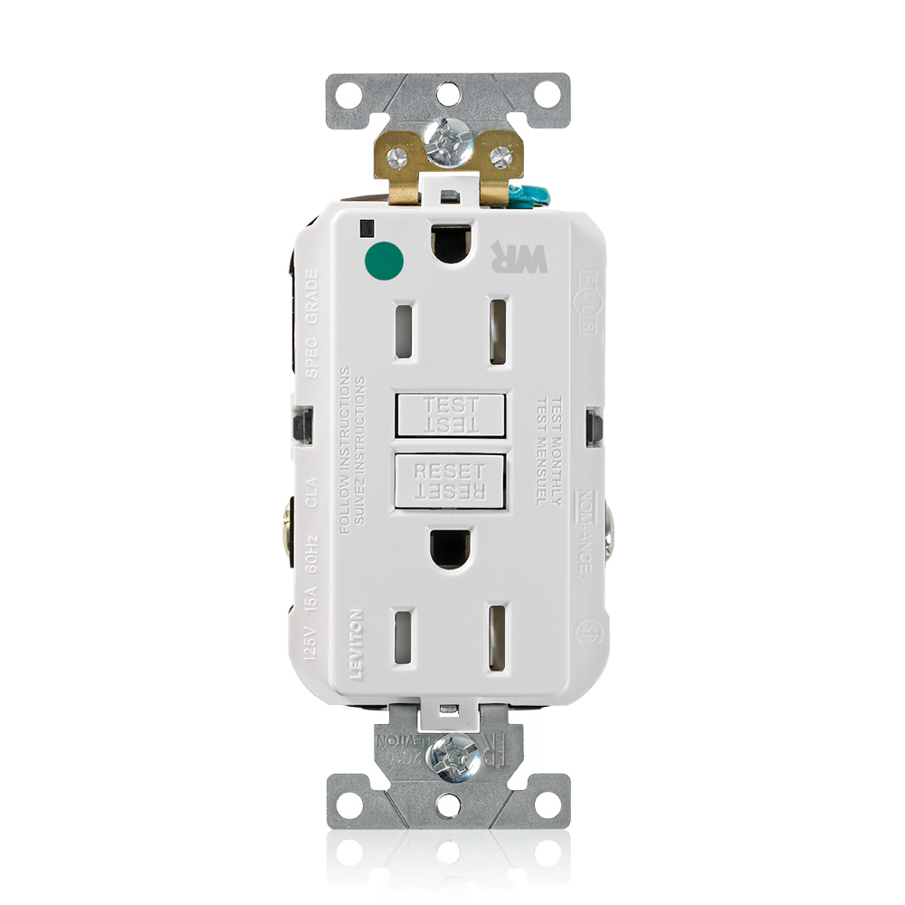 GFWT1-HGW SmartlockPro Slim Duplex Feed Through Self-Test Tamper/Weather Resistant GFCI Receptacle, 125 V AC, 15 A, 2 Poles, 3 Wires, White