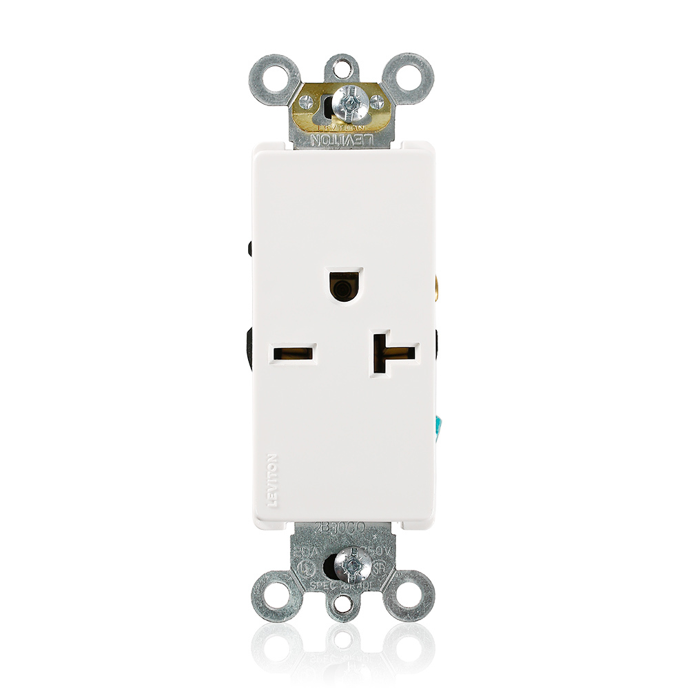 16451-W 1-Phase Heavy Duty Self-Grounding Single Straight Blade Receptacle, 250 V AC, 20 A, 2 Poles, 3 Wires, White