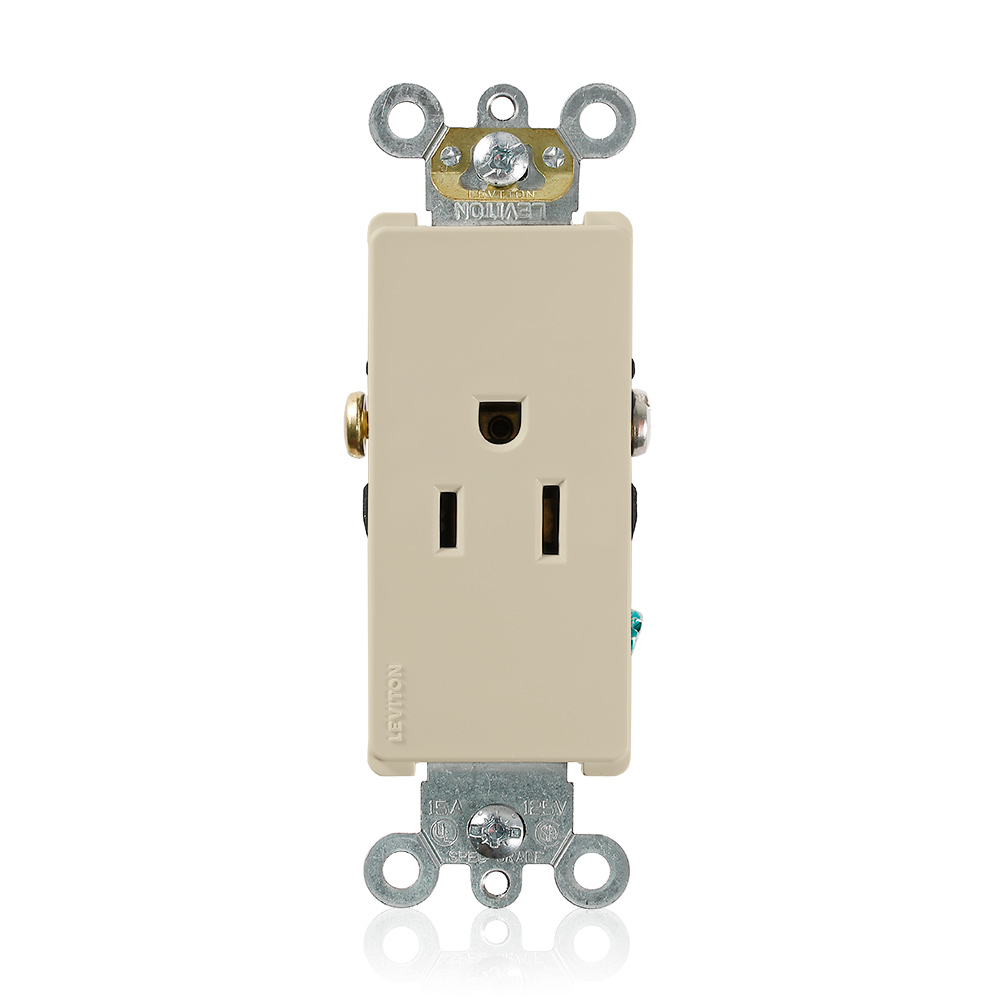 16251-I 1-Phase Heavy Duty Self-Grounding Single Straight Blade Receptacle, 125 V AC, 15 A, 2 Poles, 3 Wires, Ivory
