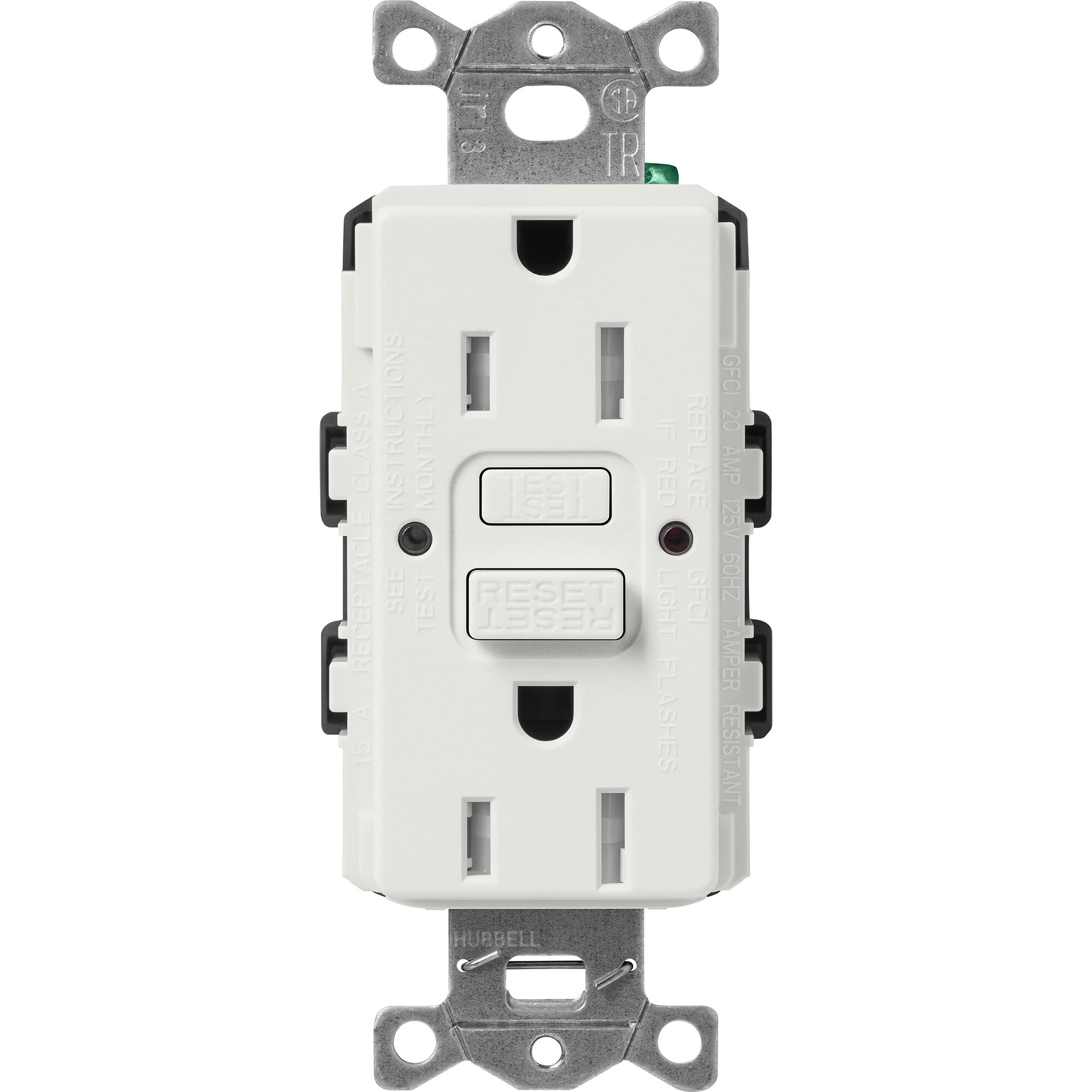 SCR-15-GFST-LG Claro Tamper-Resistant GFCI Duplex Receptacle, Decorator-Style Outlet, 15 Amp, Self-Testing, Satin, Lunar Gray