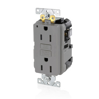MGFN1-GY SmartlockPro Slim Duplex Feed Through Self-Test GFCI Receptacle, 125 V AC, 15 A, 2 Poles, 3 Wires, Gray