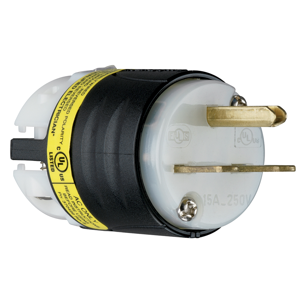 PS5666XGCM 3-Phase Extra Hard Use Straight Blade Plug, 250 V AC, 15 A, 2 Poles, 3 Wires, Black/White