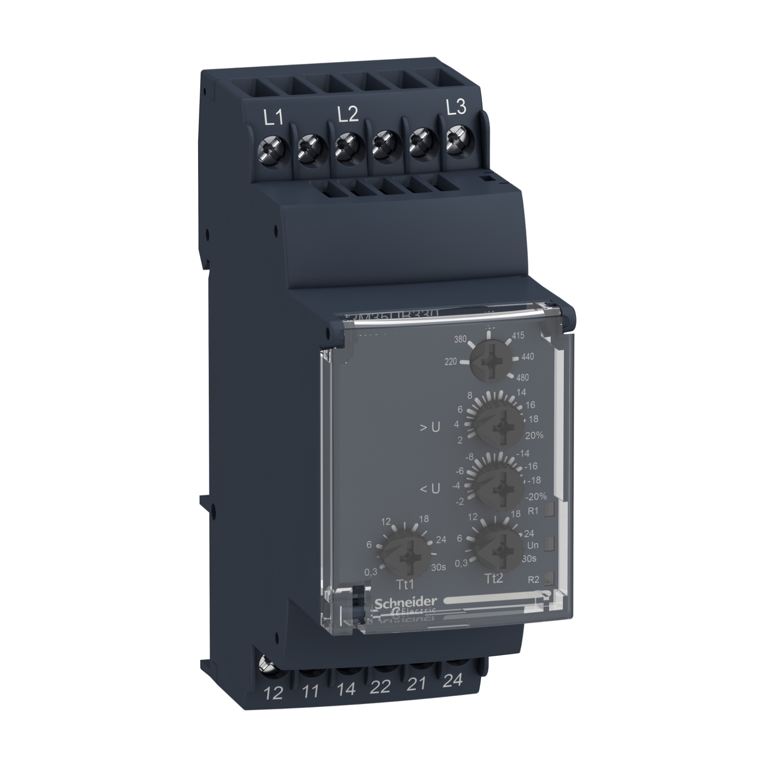 RM35UB330 Zelio 3-Phase Modular Measurement Voltage Control Relay, 5 A, 1CO-1CO 1 Form C/1 Form C SPDT Contact, 220 to 480 V AC V Coil