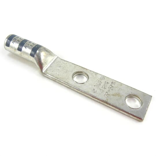 256-30695-1159 Color-Keyed 2-Hole Non-Insulated Compression Lug With Peep Hole, 4 AWG Copper Conductor, Die Code: 29, 3/8 in Stud, Copper