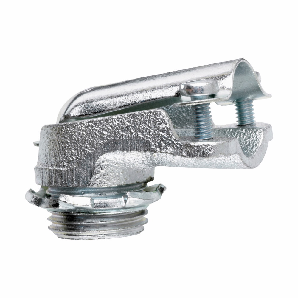 736 Non-Insulated NPSM Clamp Connector, 1/2 in Trade, 15/16 in Cable Openings, For Use With Flexible Metal Conduit, Malleable Iron, Zinc Plated