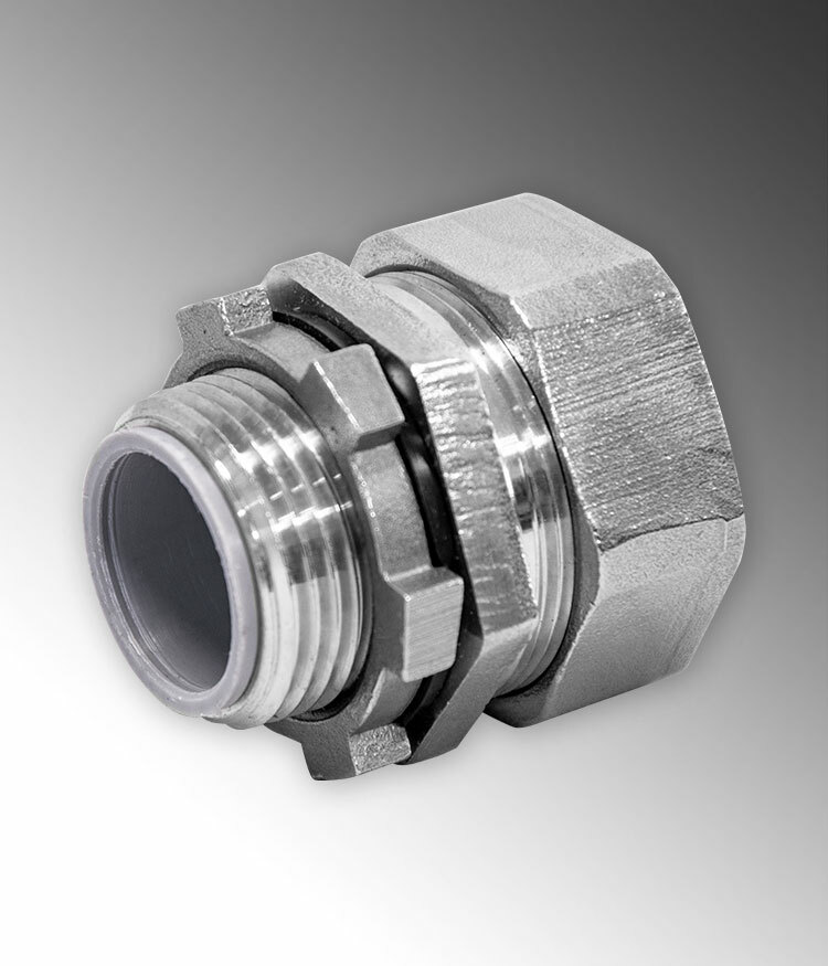 S62000FCS0 Flexible Straight Conduit Connector, 2 in Trade, For Use With Flexible Rigid Conduit, 316 Stainless Steel, #4 Polished