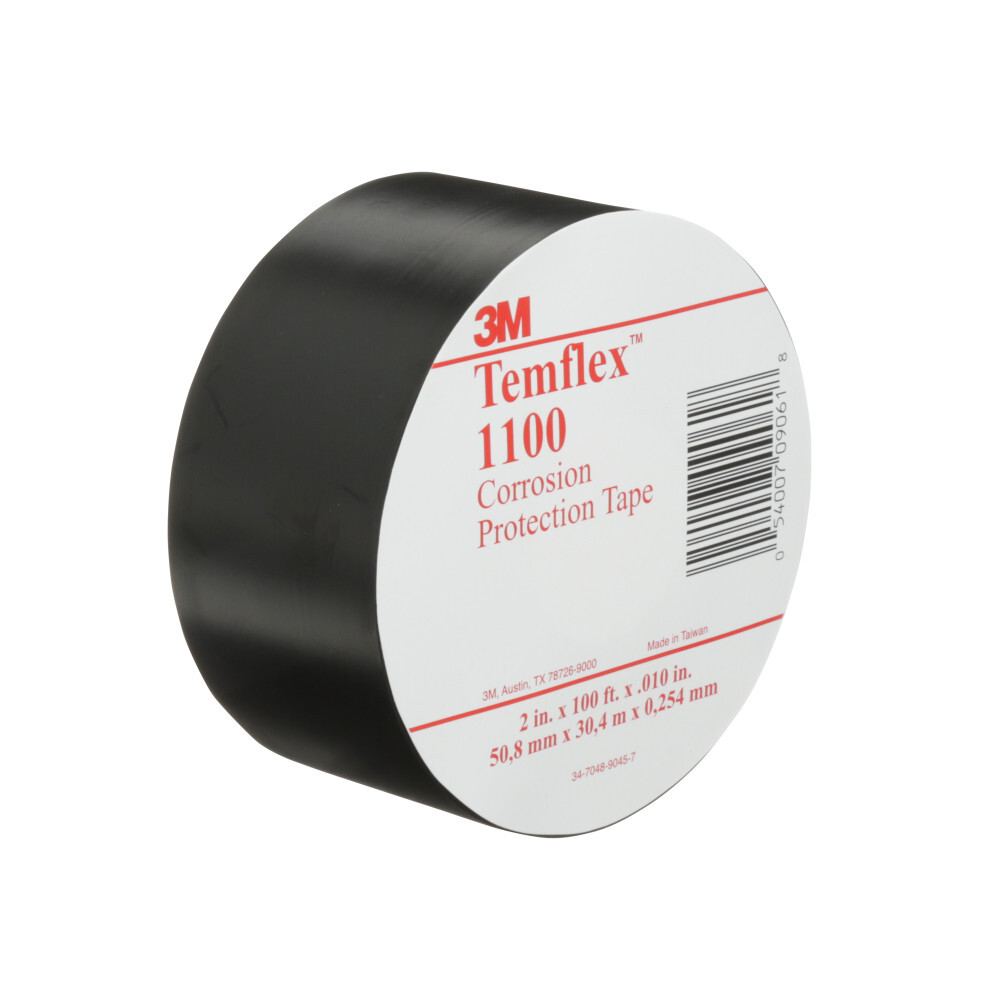 7000005813 Temflex 1100UP Corrosion Protection Tape, 100 ft L 2 in W, 1 mil THK, Rubber Adhesive, Vinyl Backing, Black