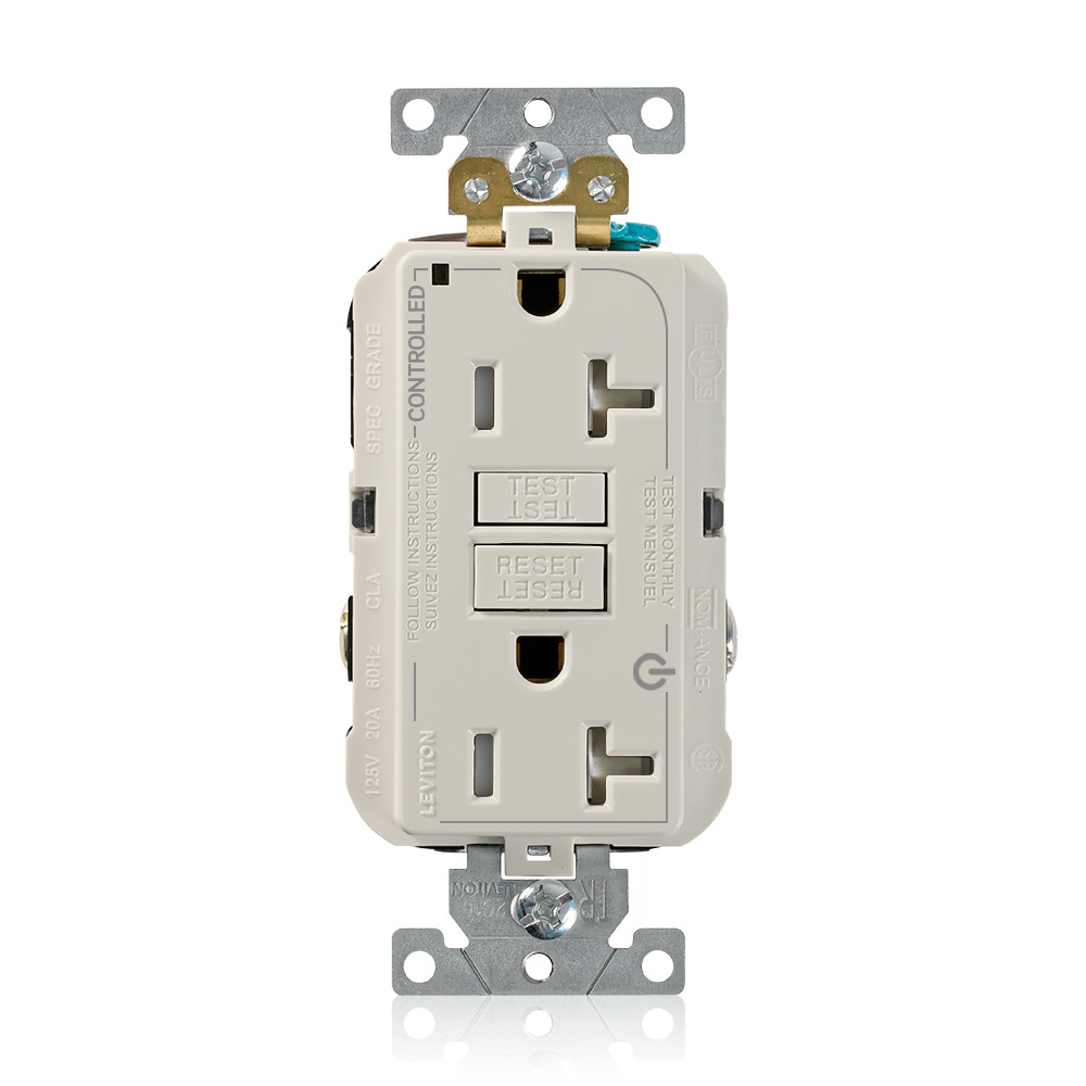 G5362-2TT SmartlockPro 2-Plug Controlled Dual Marked Duplex Extra Heavy Duty Self-Test Self-Grounding Tamper-Resistant GFCI Receptacle, 125 V AC, 20 A, 2 Poles, 3 Wires, Light Almond