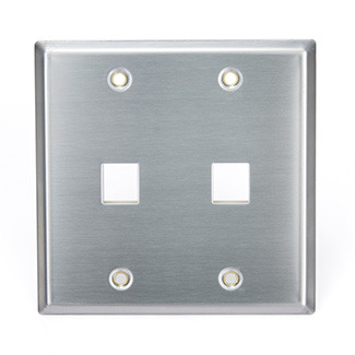 43080-2S2 QuickPort Standard Size Wallplate, 2 Gangs, 4-1/2 in W, 302 Stainless Steel, Surface Mount