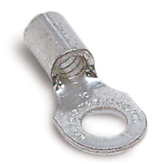 B14-10 Sta-Kon B Series Non-Insulated Ring Terminal, 18 to 14 AWG Conductor, 3/4 in L, Serrated Barrel, Copper, Metallic