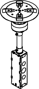 Poke-Through Assembled Device, Multi-Service, Series: RC Series, 3 in, 1/2 to 3/4 in Knockout, 2 Gangs, 24.5 cu-in, Furniture Feed Device Type, 16-1/2 in Length, 9 in D, 7 in Cover, Aluminum Cover, Steel, Aluminum