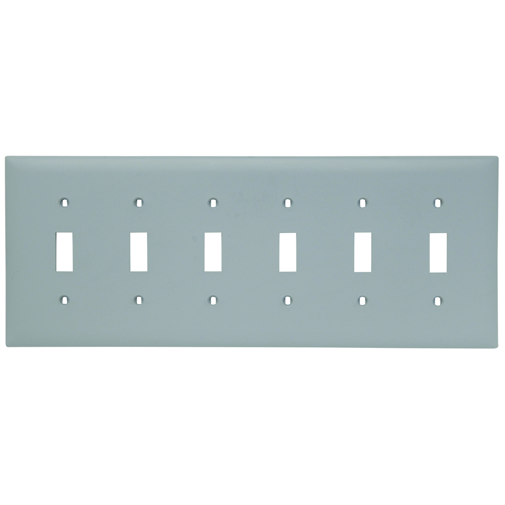 TP6GRY TradeMaster TP Series Standard Wall Plate, 6 Gangs, 12-1/2 in W x 5 in H, Thermoplastic, Gray