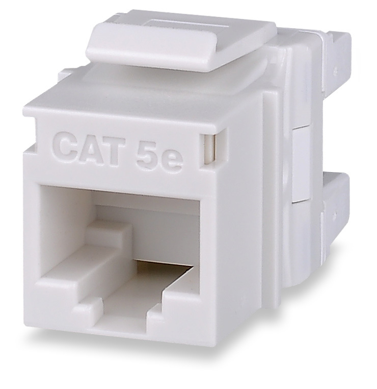 KJ458MT-C5E-WH MT Series Unscreened Keystone Jack, Cat 5e Module, Flush Mount, 8 Ports, Thermoplastic, White