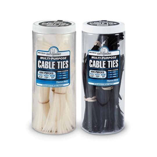 90650IUV Catamount General Purpose Standard Cable Tie Assortment Jar, 650 Pieces, Nylon/Polyamide 6.6, Black