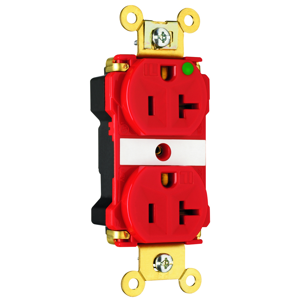 PT8300ILRED PlugTail 20 Amp 125V Extra Heavy Duty Hospital-Grade LED Illuminated Face Duplex Receptacle, Red