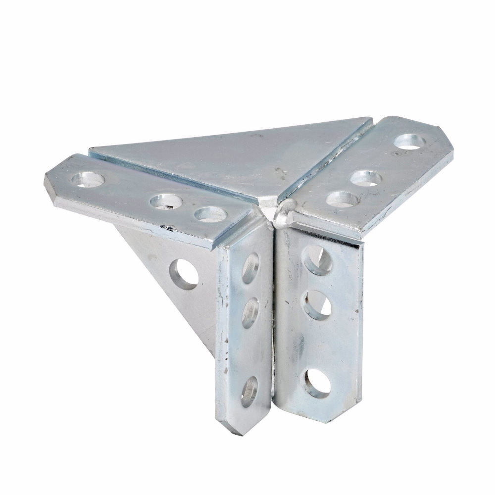 B362ZN Double Corner Gusseted Connection, 8 Holes, 4 in L x 4 in W, Steel