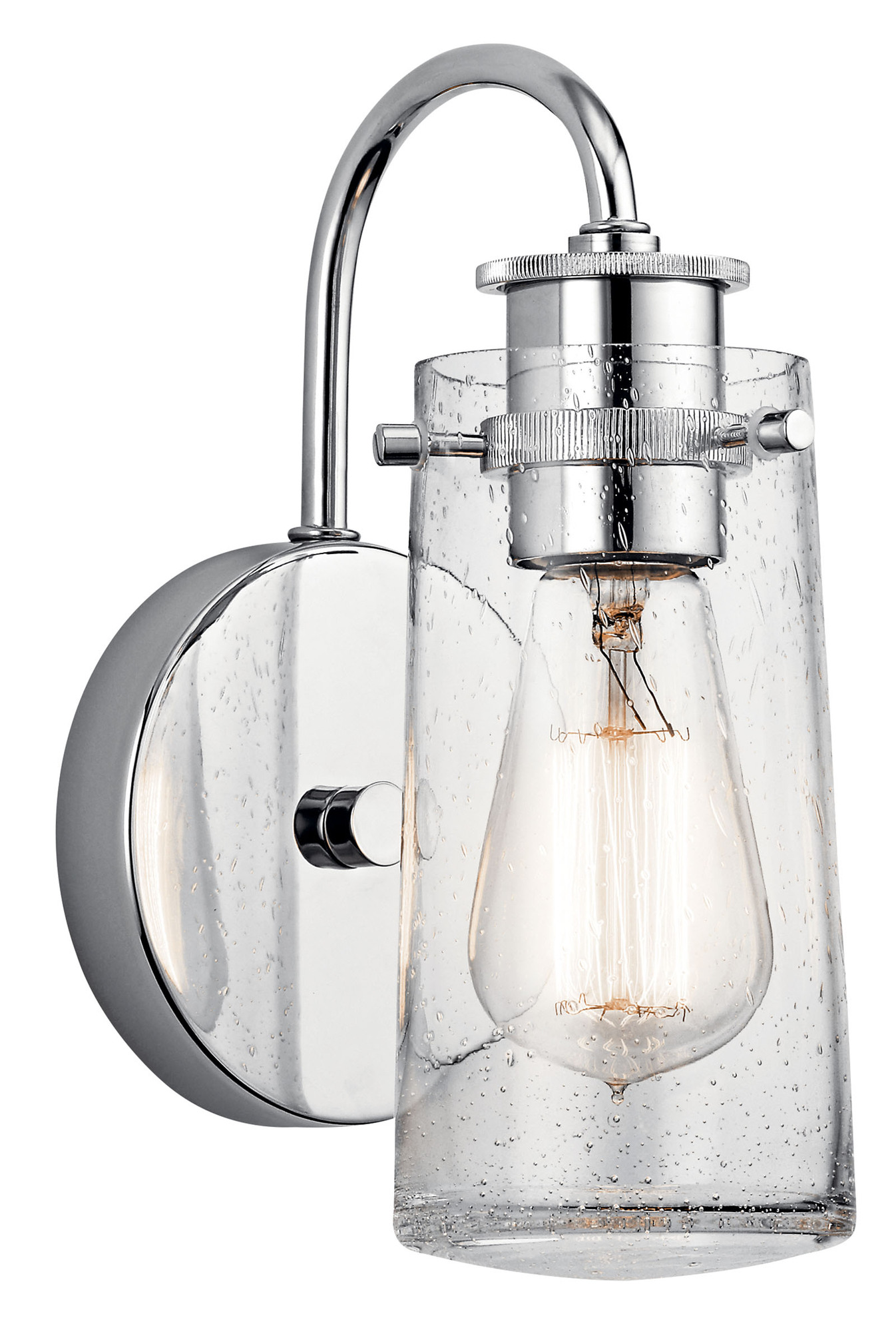 45457CH Braelyn Lodge/Country/Rustic Wall Sconce With Arm, (1) A19 Lamp, 120 V AC, Polished Chrome Housing