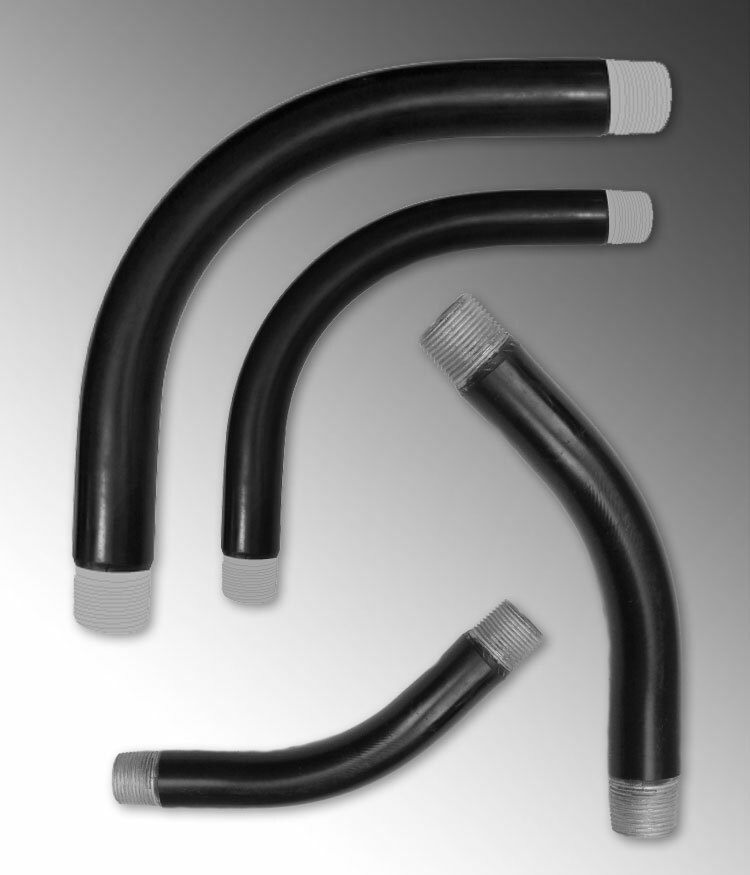 PV1018SW90 Special Radius Plain/Threaded End Conduit Sweep, 1 in Dia, 90 deg, 18 in Radius, Steel, Galvanized/PVC Coated