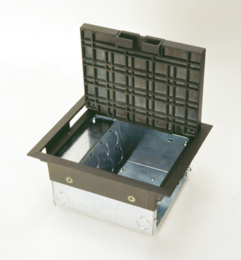 AC8105 FloorSource Raised Triple Service Floor Box, Die Cast Zinc Lid, 262.97 cu-in Capacity, 8 Knockouts, 8 x 10 x 5 in