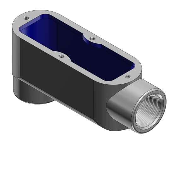 LB58 T&B BlueKote Type LB Conduit Body, 1-1/2 in Hub, Form 8 Form, 44 cu-in Capacity, Gray Iron, Epoxy Powder Coated/Zinc Plated