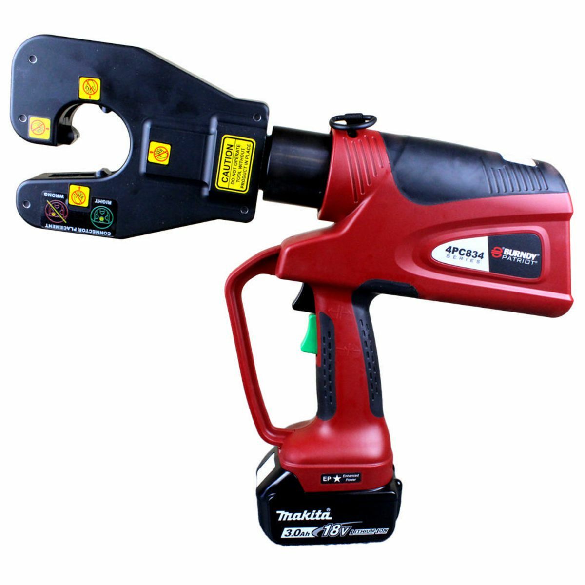 PAT4PC834LI C-Head Battery Actuated Self-Contained Hydraulic Crimping Tool, 8 AWG to 1000 kcmil Copper Crimping, 6 ton Crimping, 17.6 in OAL