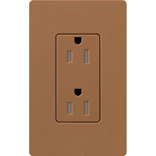 SCRS-15-TR-TC Claro Dimming Designer Style Grounding Self-Testing Tamper-Resistant Duplex Receptacle, 125 VAC, 15 A, 2 Poles, 3 Wires, Terracotta