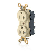 M5362-SGI Lev-Lok 1-Phase Duplex Extra Heavy Duty Tamper Resistant Self-Grounding Wide Body Straight Blade Receptacle, 125 V AC, 20 A, 2 Poles, 3 Wires, Ivory