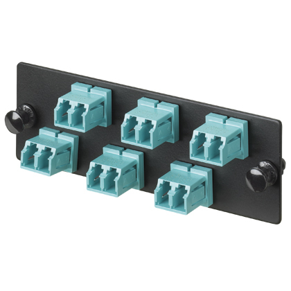 FAP6WAQDLCZ OptiCom Duplex Multi-Mode Front Loaded Fiber Optic Adapter Panel, LC End A, LC End B, (6) OM3/OM4 Fiber