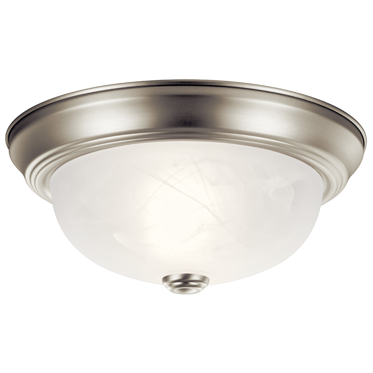 8108NI Utilitarian Flush Mount Light, (2) A19 Lamp, 120 V AC, Brushed Nickel Plated Housing