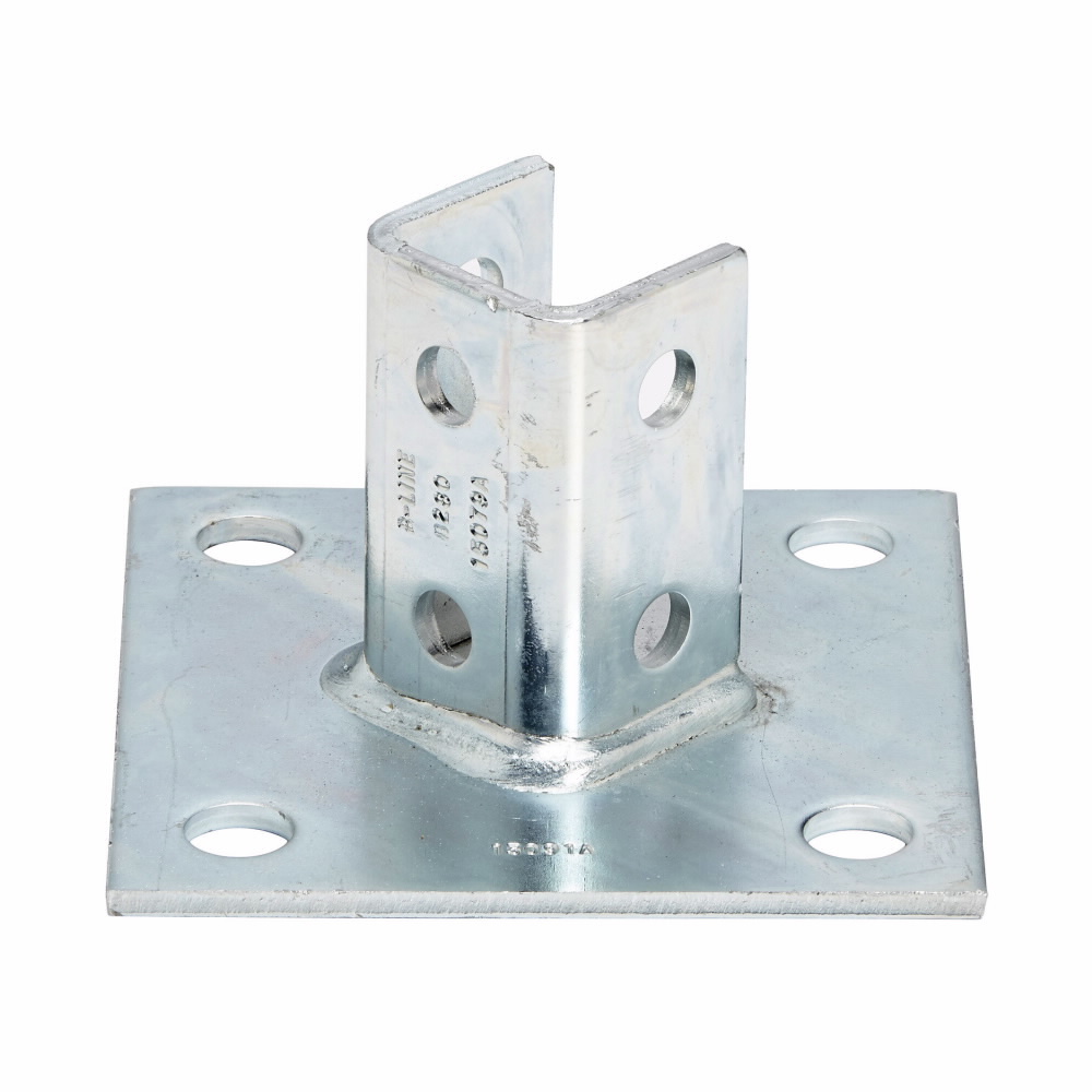 B280ZN Type U Square Post Base, 1 Channel, 45 deg Centered Offset Channel Position, 3-1/2 in H Base, For Use With 1-5/8 x 1-5/8 in B22 Series Channel, Steel