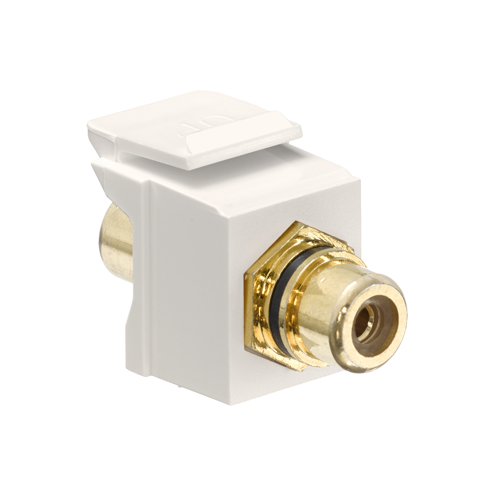 40830-BTE QuickPort Feed-Through RCA Connector With Black Stripe, Snap-In Connector, Shielded A/V with Terminated RCA Plugs Cable