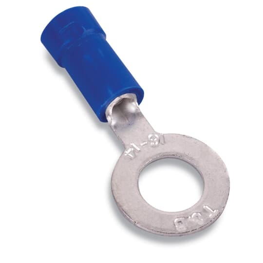14RB-8X Sta-Kon RB Series Expanded Insulated Ring Terminal, 18 to 14 AWG Conductor, 0.97 in L, Brazed Seam Barrel, Copper, Blue