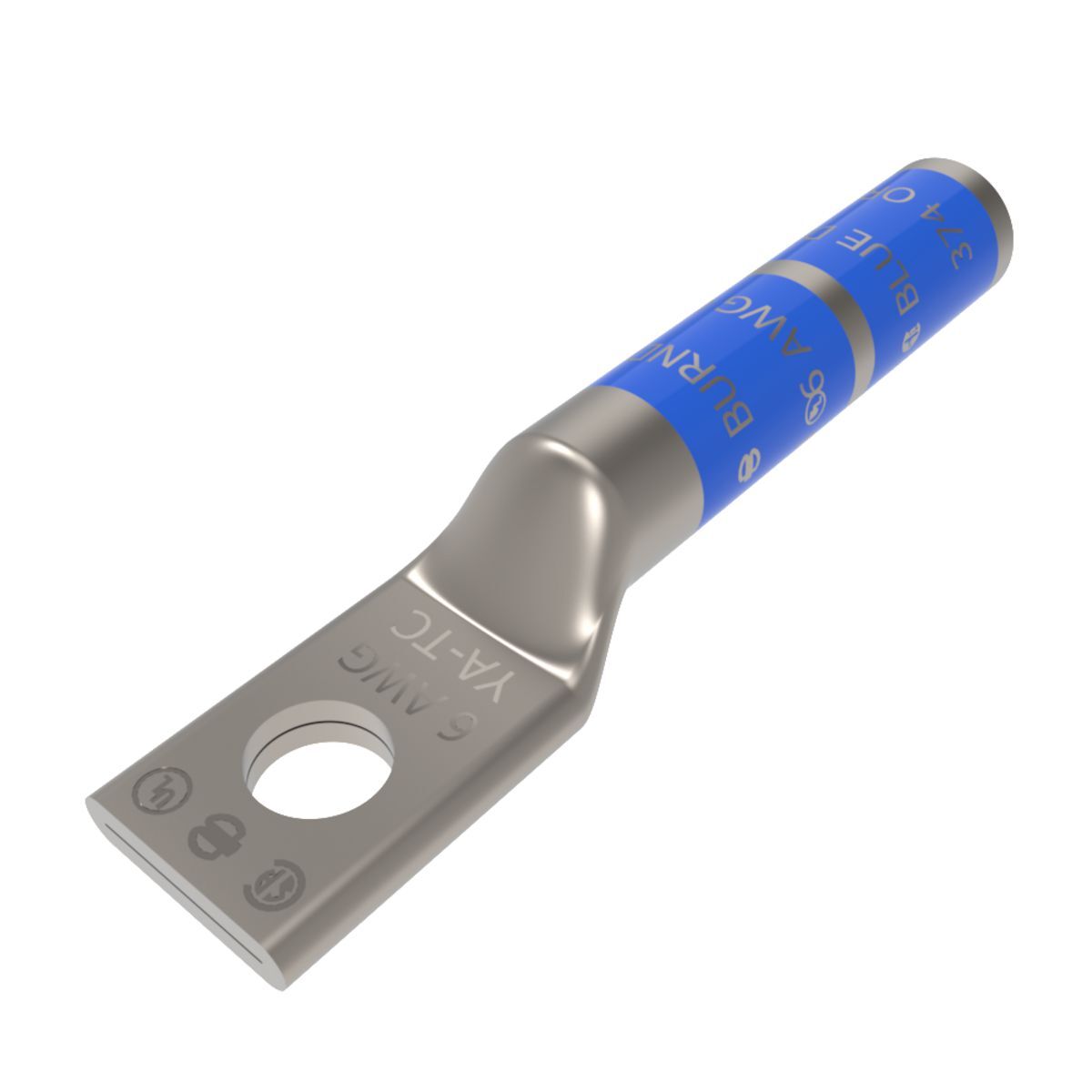 YA6CN YA-C 1-Hole Compression Lug, 6 AWG Copper Conductor, Die Code: 7, 1/2 in Stud, Tin Plated Copper