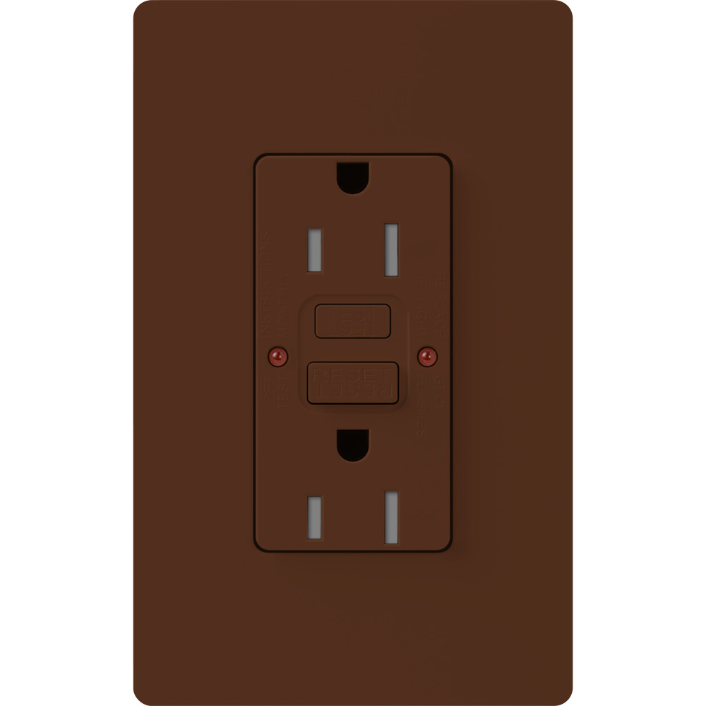SCR-15-GFST-SI Claro Designer Style Self-Testing Tamper-Resistant GFCI Receptacle, 125 V AC, 15 A, Sienna