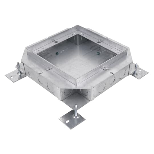 667-SC Steel City Recessed Service Floor Box, Stamped Steel, 128 cu-in Capacity, 4 Gangs, 6 Outlets, 20 Knockouts, 13 in L x 13 in W x 3 in D