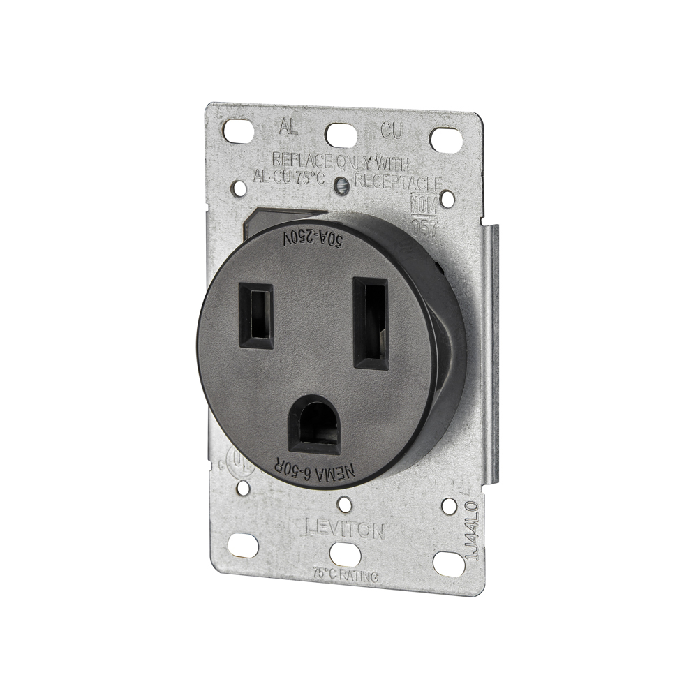 5374-S00 Grounding Straight Blade Receptacle, 250 V AC, 50 A, 2 Poles, 3 Wires, White