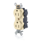 MT562-SI Lev-Lok 1-Phase Duplex Tamper Resistant Straight Blade Receptacle, 125 V AC, 15 A, 2 Poles, 3 Wires, Ivory